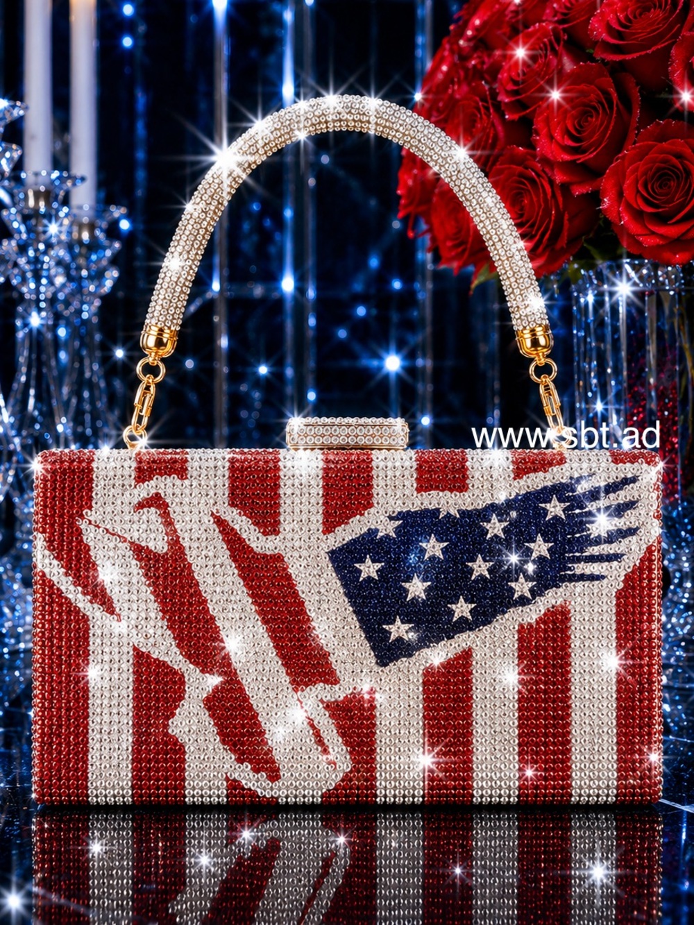 NWT Beautiful Sparkling Bling Swarovski Crystal American Flag Clutch Pur…